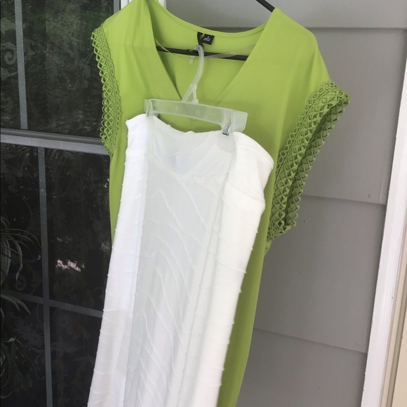 2 pc set Cream skirt Zac & Rachel med with green small top New direction - Picture 5 of 15